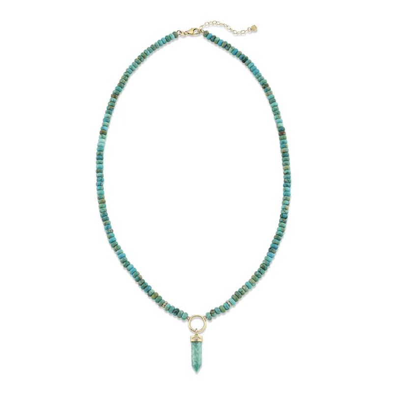 Gold & Diamond Short Carved Stone Point Turquoise Necklace made by Sydney Evan
