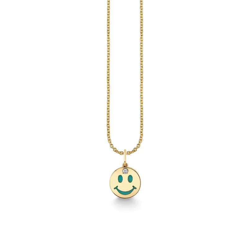 Gold & Diamond Turquoise Happy Face Stone Inlay Icon Charm made by Sydney Evan