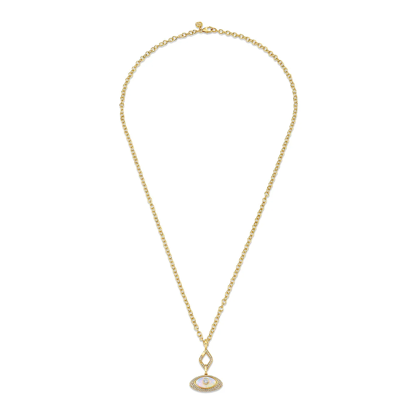 Gold & Diamond Large Carved Stone Pave Charm on Small Pave Eye Spring Link Clip Necklace sold by Sydney Evan product image thumbnail 2