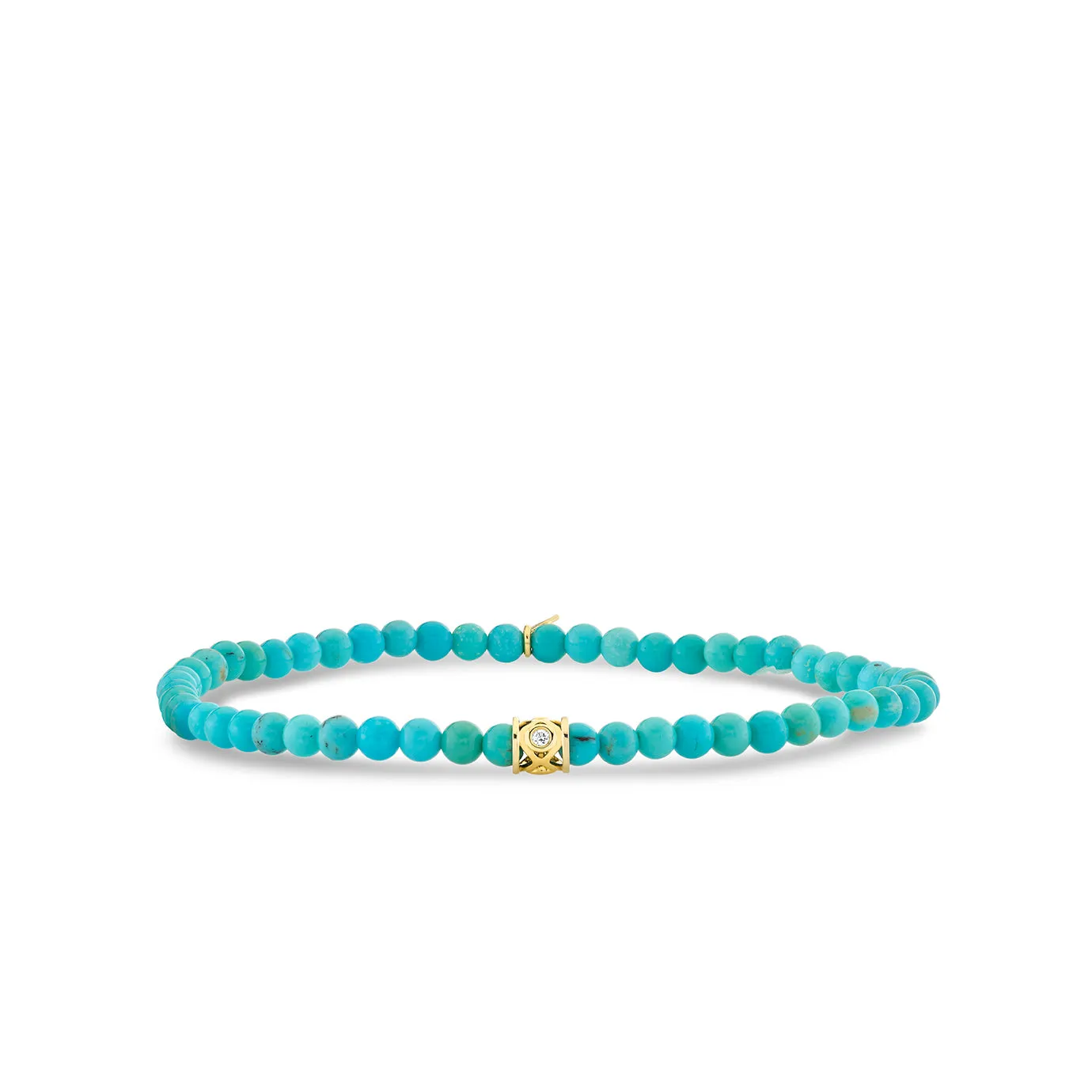 Gold & Diamond 4mm Bezel Fishnet Rondelle on Turquoise sold by Sydney Evan