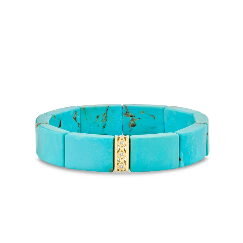Gold & Diamond Turquoise Bezel Fishnet Spacer made by Sydney Evan