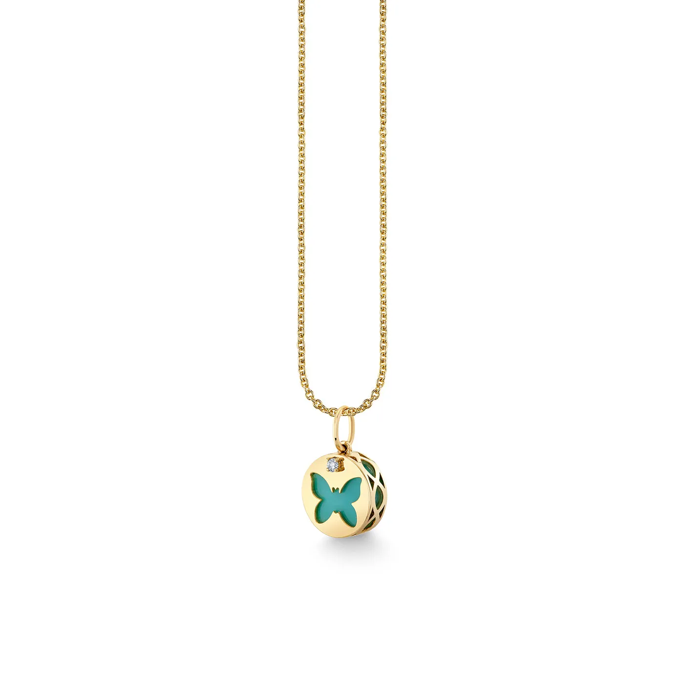 Gold & Diamond Turquoise Butterfly Inlay Charm sold by Sydney Evan product image thumbnail 2