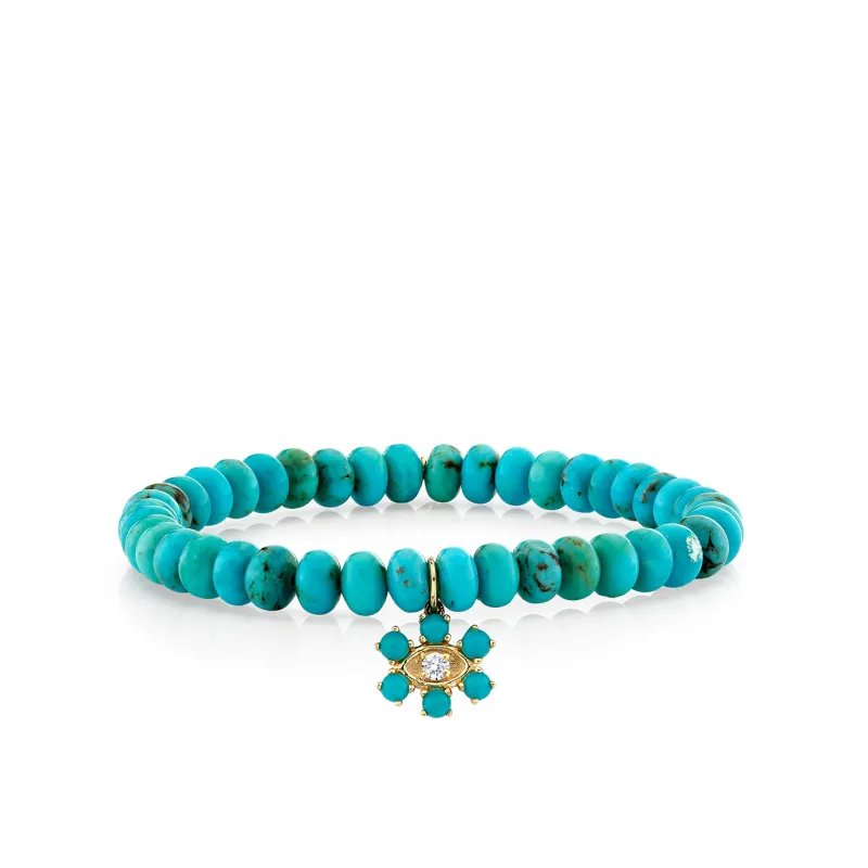 Gold & Diamond Marquis Eye Set Flower on Turquoise made by Sydney Evan