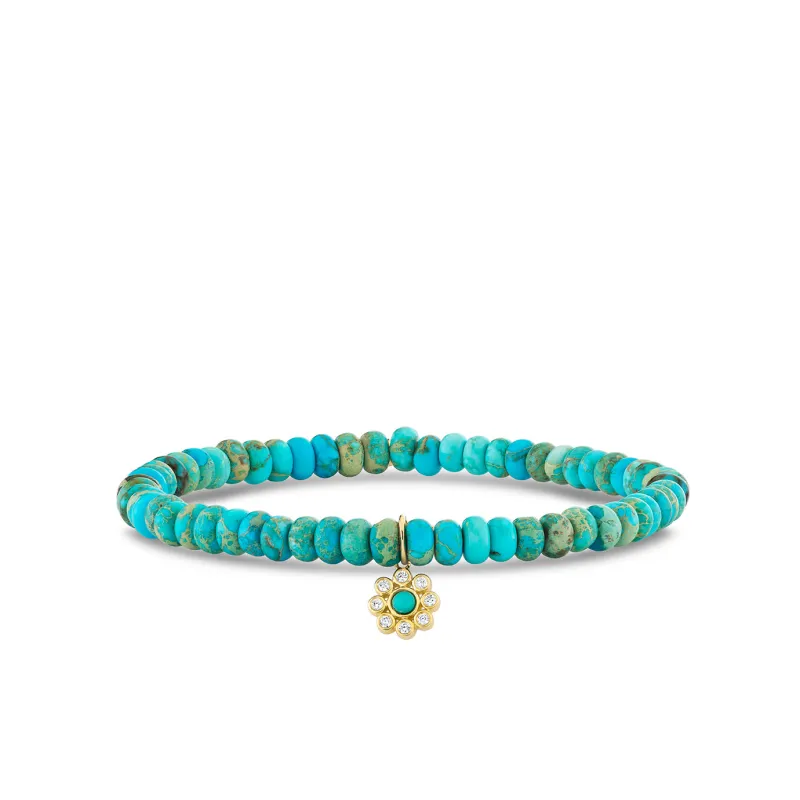 Gold & Diamond Bezel Set Flower on Turquoise made by Sydney Evan