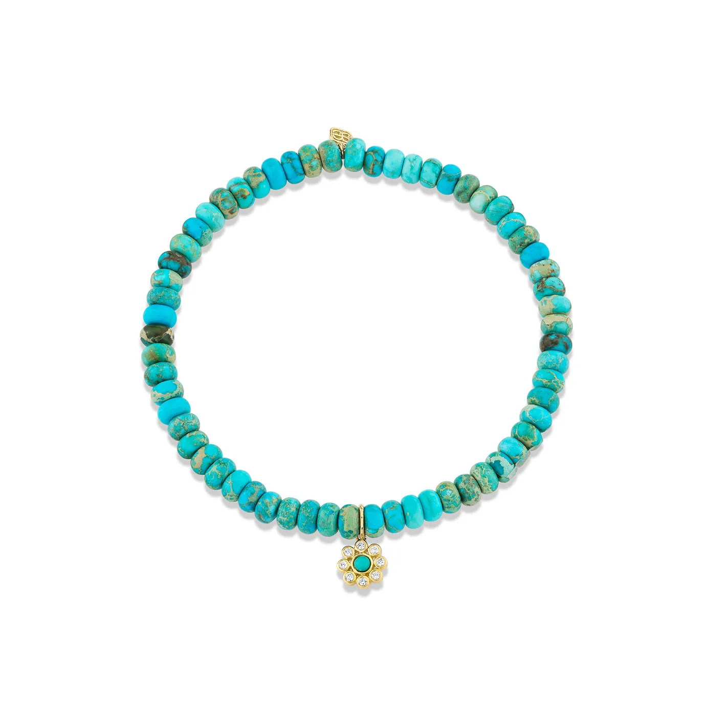Gold & Diamond Bezel Set Flower on Turquoise sold by Sydney Evan product image thumbnail 2