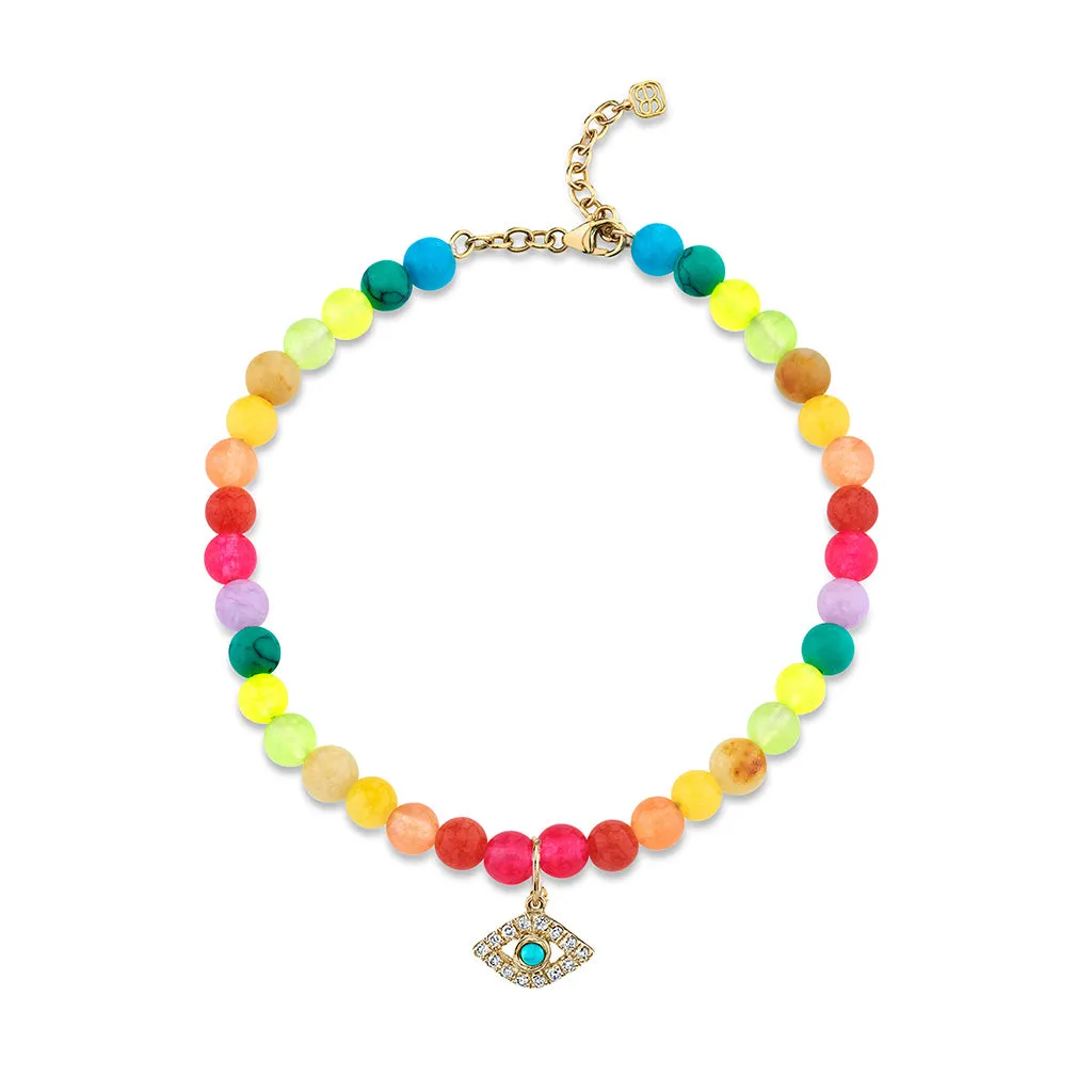 Gold & Diamond Turquoise Eye on Rainbow Jade Anklet sold by Sydney Evan