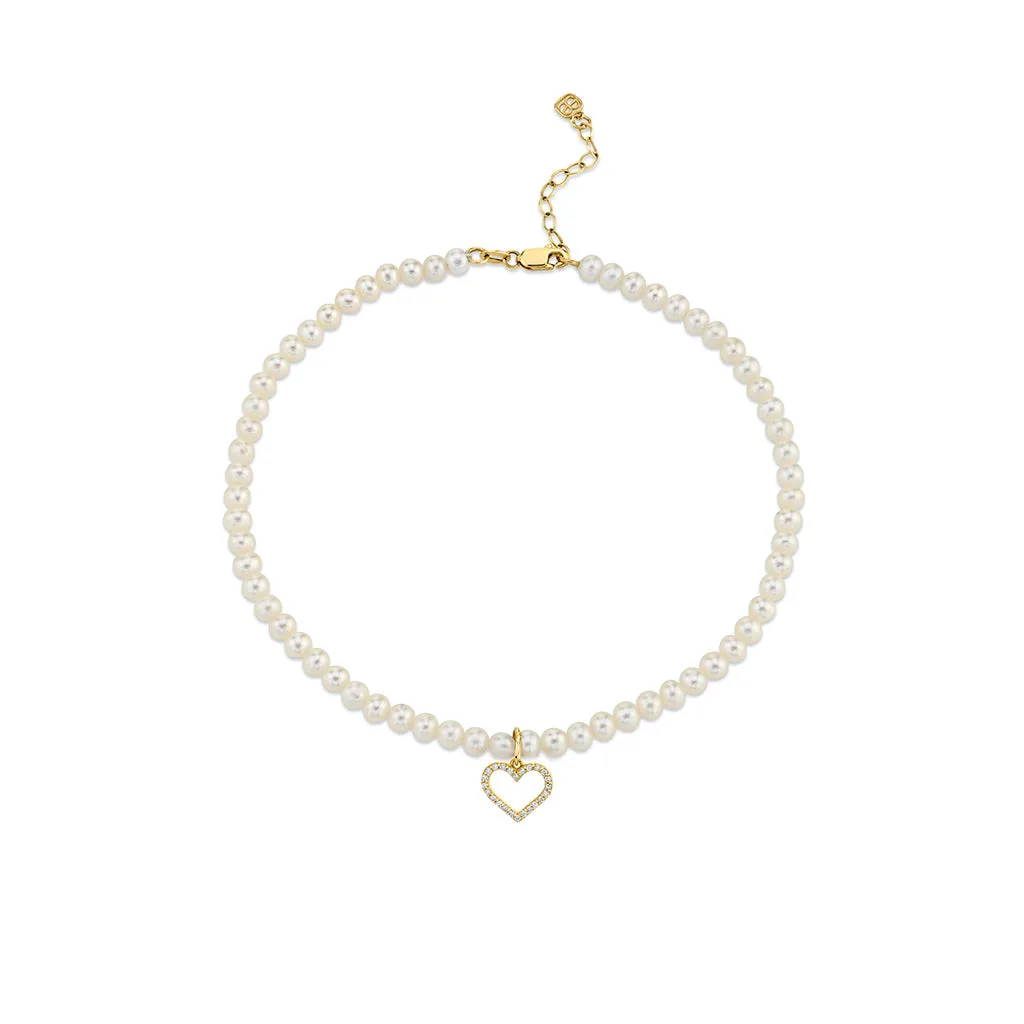 Gold & Diamond Open Heart Fresh Water Pearl Anklet sold by Sydney Evan