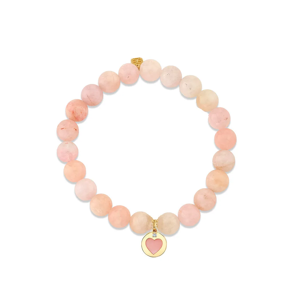 Gold & Diamond Mother of Pearl Stone Inlay Icon Heart on Morganite sold by Sydney Evan product image thumbnail 2