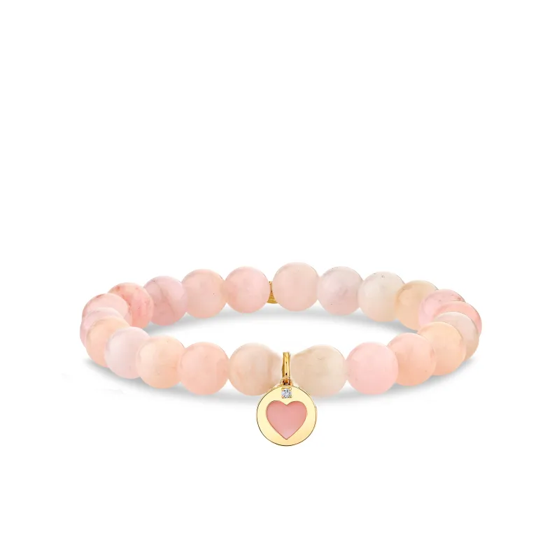 Gold & Diamond Mother of Pearl Stone Inlay Icon Heart on Morganite made by Sydney Evan