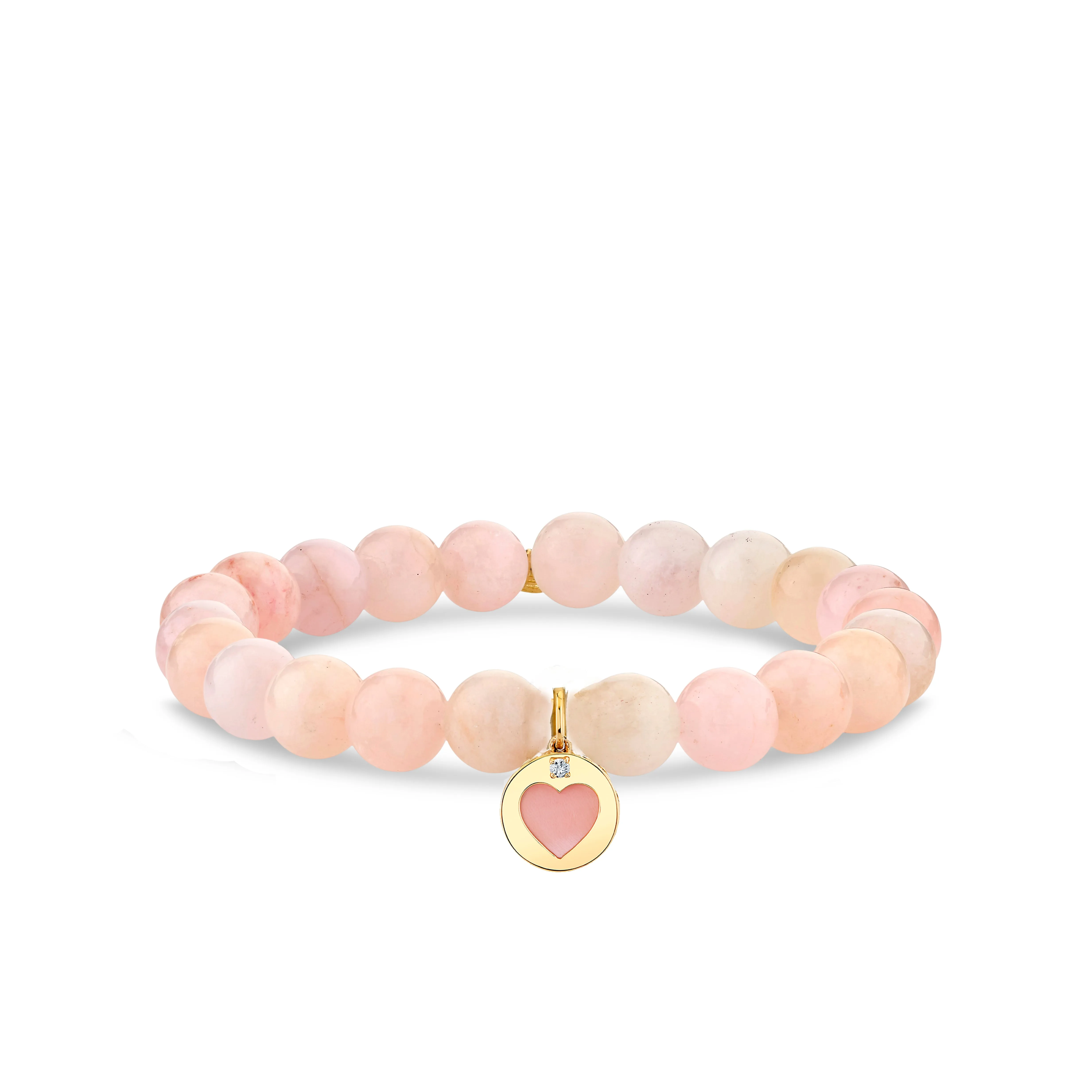 Gold & Diamond Mother of Pearl Stone Inlay Icon Heart on Morganite sold by Sydney Evan