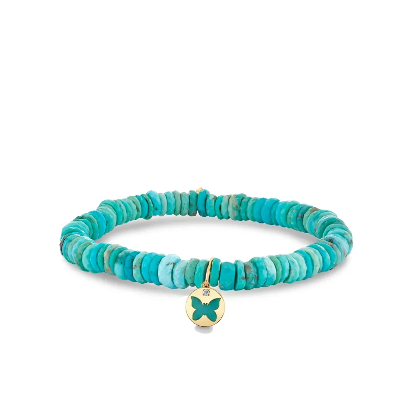 Gold & Diamond Turquoise Stone Inlay Icon Butterfly on Turquoise made by Sydney Evan