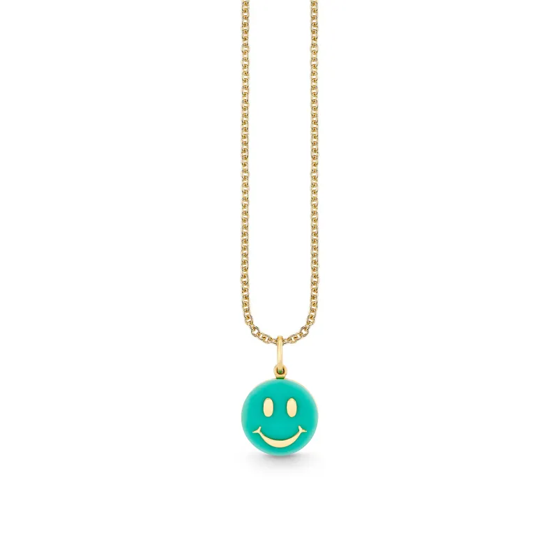 Gold & Gemstone Carved Stone Happy Face Charm made by Sydney Evan