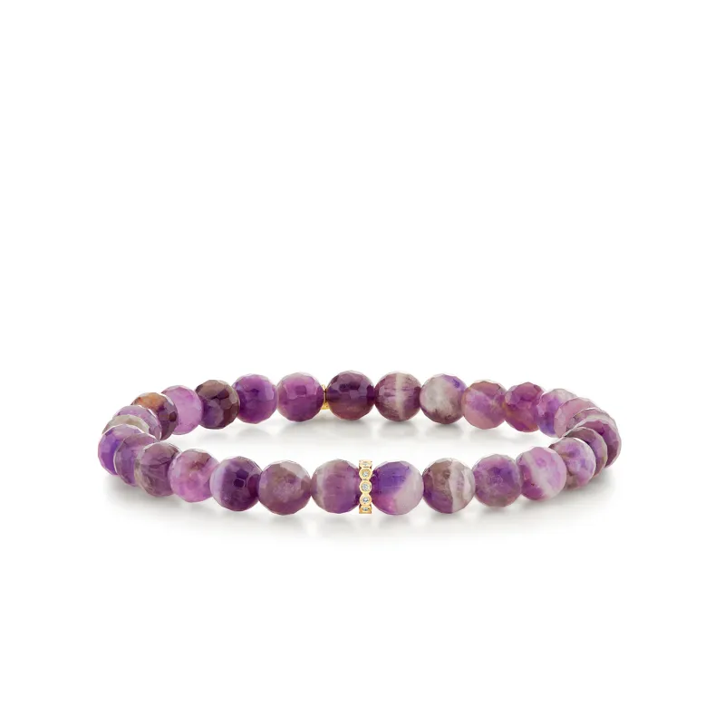 Gold & Diamond 6mm Round Bezel Rondelle on Amethyst made by Sydney Evan