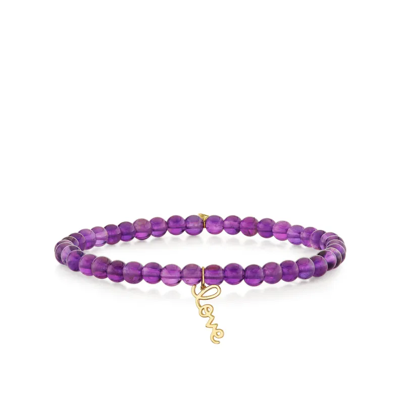 Pure Gold Mini Love Script Charm on Amethyst made by Sydney Evan