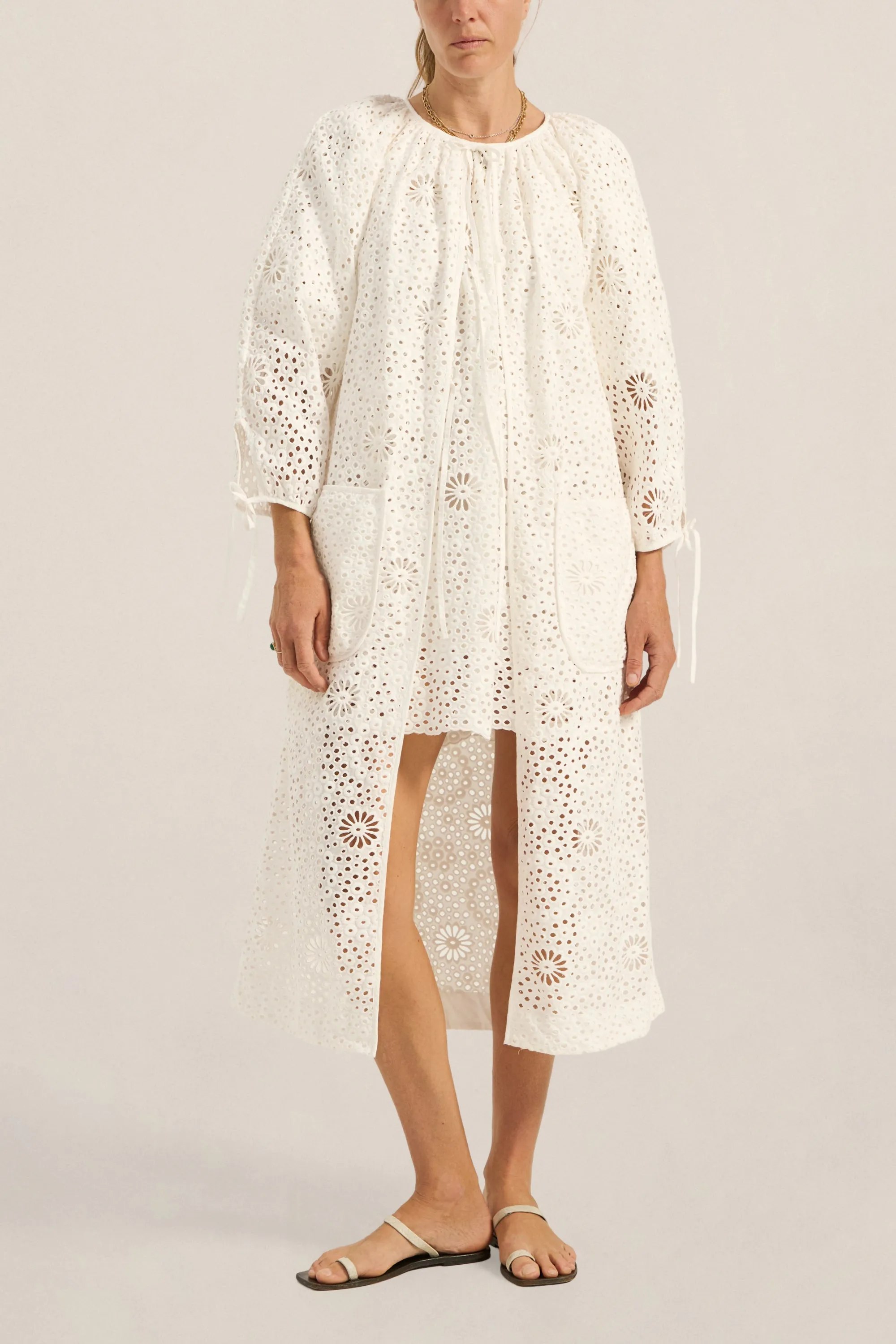 Delian White Eyelet Coat sold by ILIO NEMA