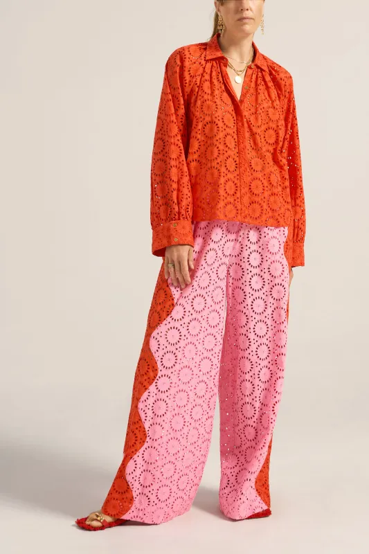 Cleobis Red & Pink Eyelet Shirt made by ILIO NEMA