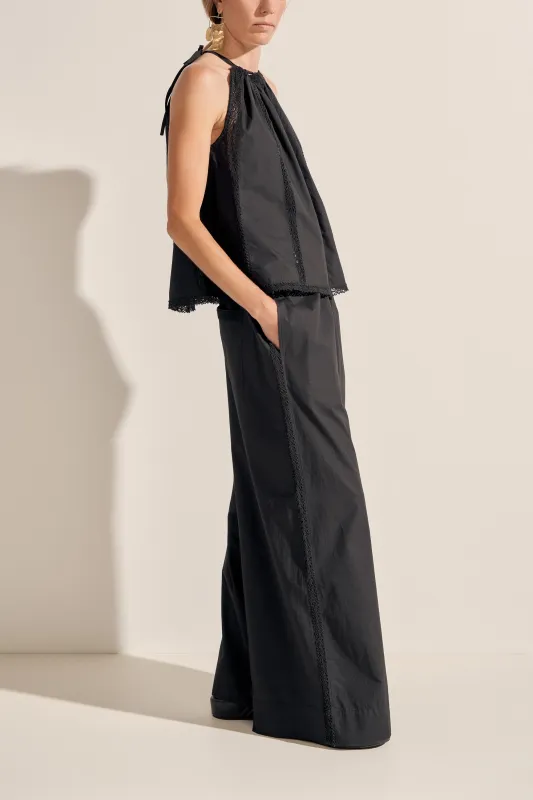 Pelias Black Crochet Poplin Pants made by ILIO NEMA