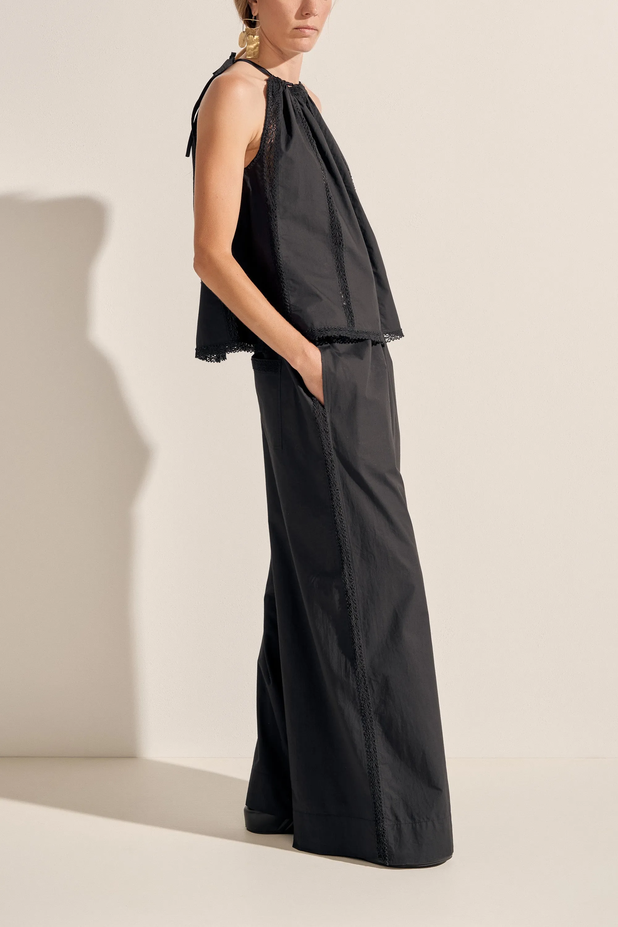Pelias Black Crochet Poplin Pants sold by ILIO NEMA