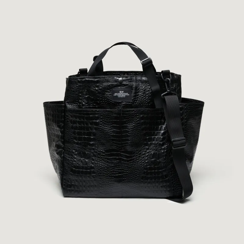 CARRY-ALL BEACH BAG - BLACK CROCO VEGAN LEATHER made by BAGSINPROGRESS