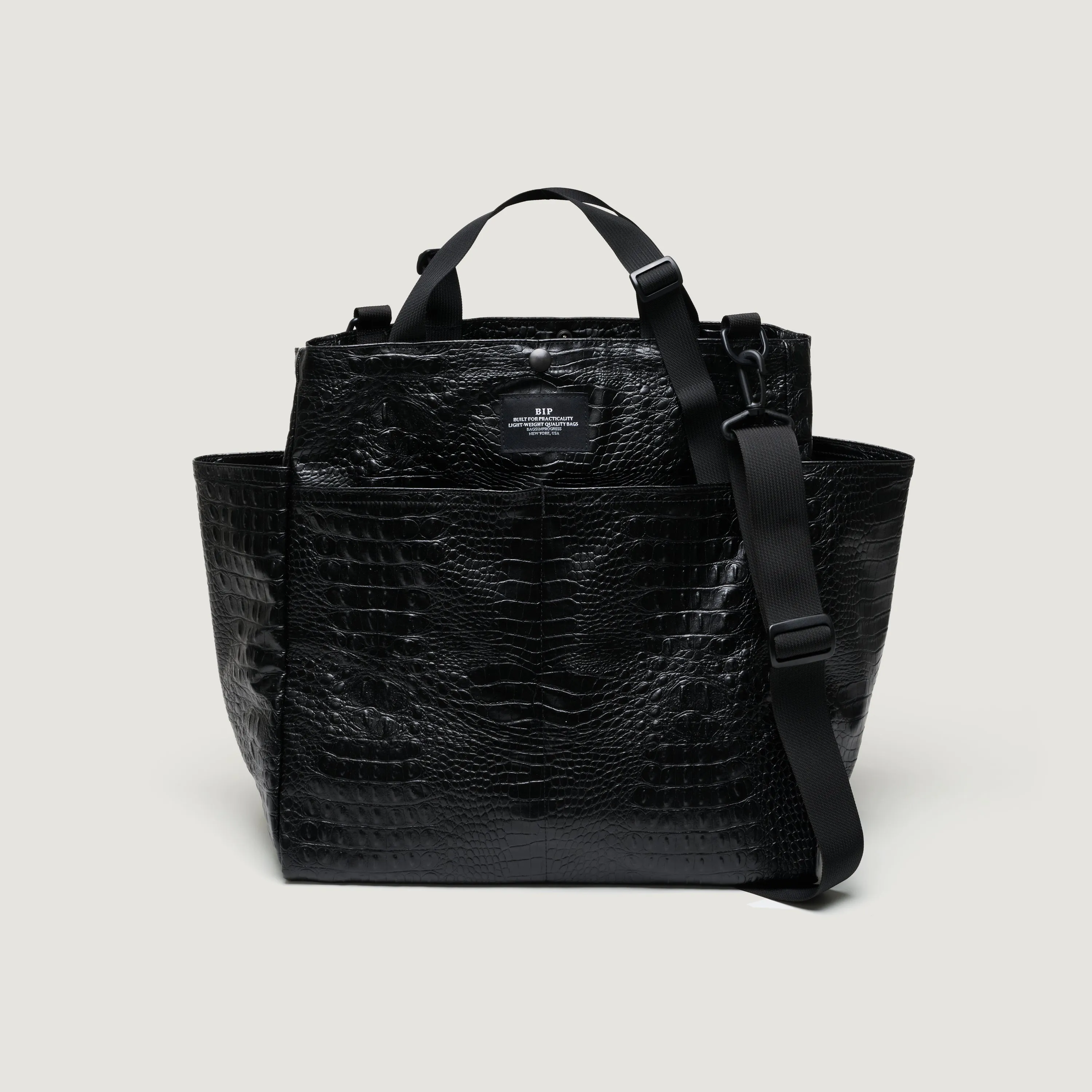 CARRY-ALL BEACH BAG - BLACK CROCO VEGAN LEATHER sold by BAGSINPROGRESS