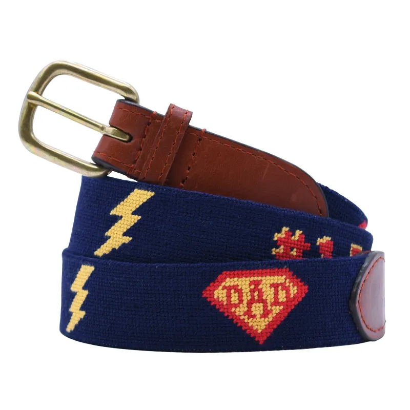 Monogrammed Number One Dad Hero Belt (Dark Navy) made by Smathers & Branson