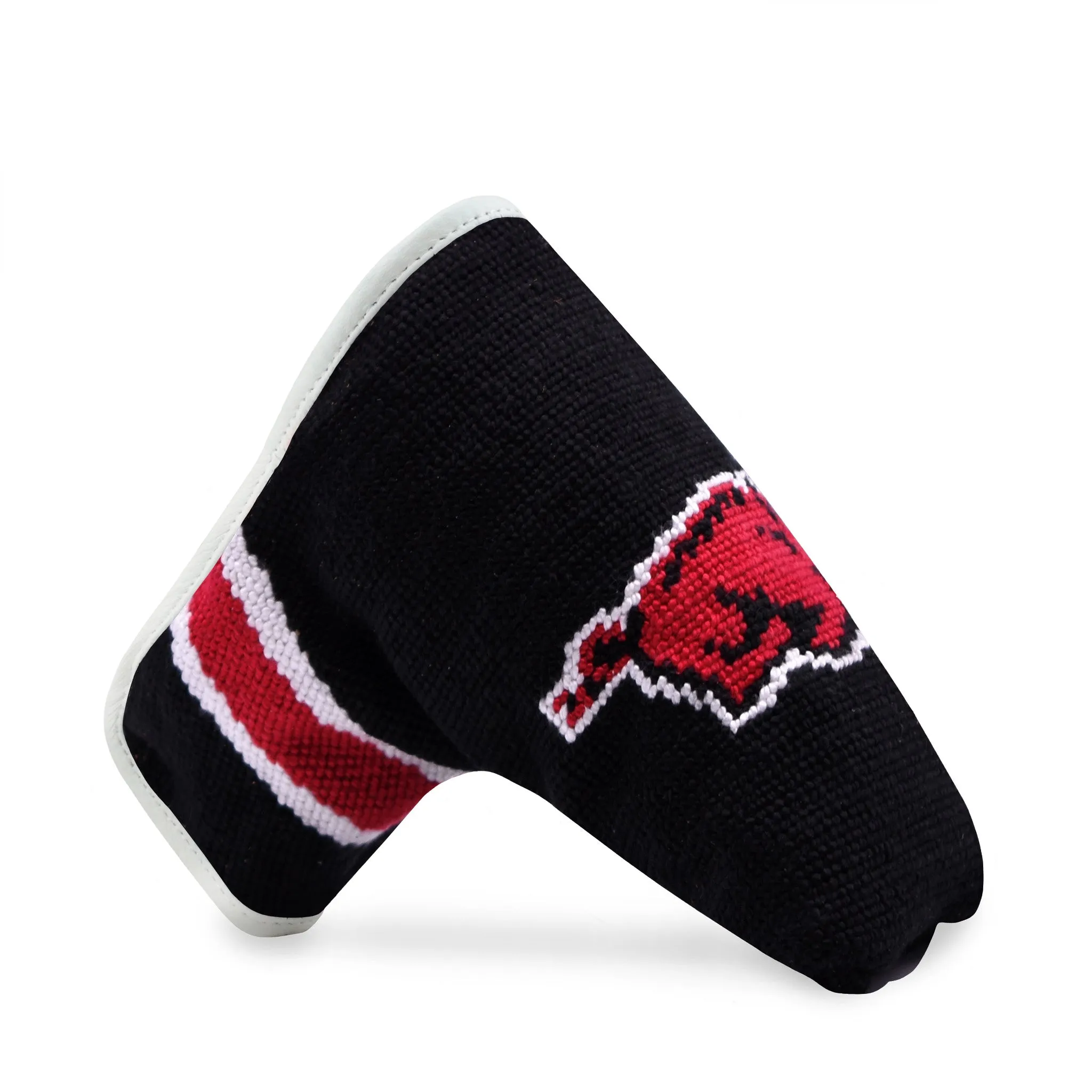 Arkansas Putter Headcover (Black - White-Cranberry Multi Stripes) (White Leather) sold by Smathers & Branson