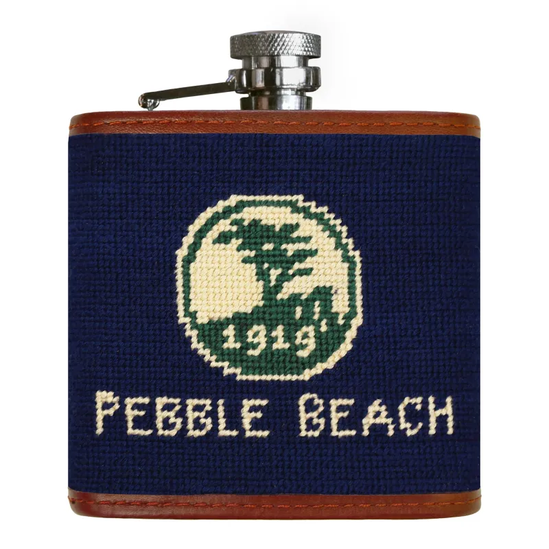 Pebble Beach Logo Text Flask (Dark Navy) made by Smathers & Branson