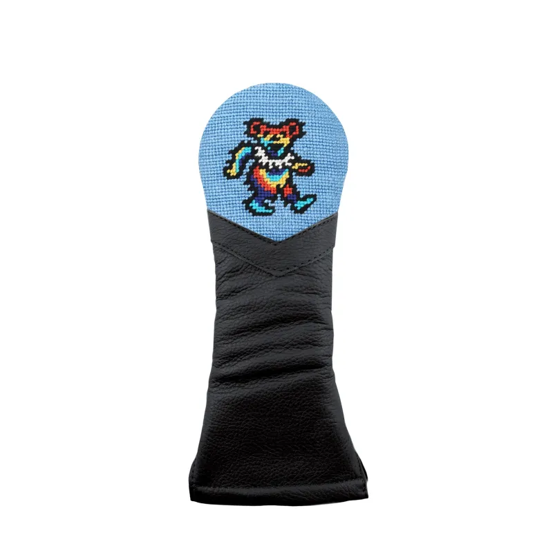 Dancing Bear Tie Dye Hybrid Headcover (Light Blue) (Black Leather) made by Smathers & Branson