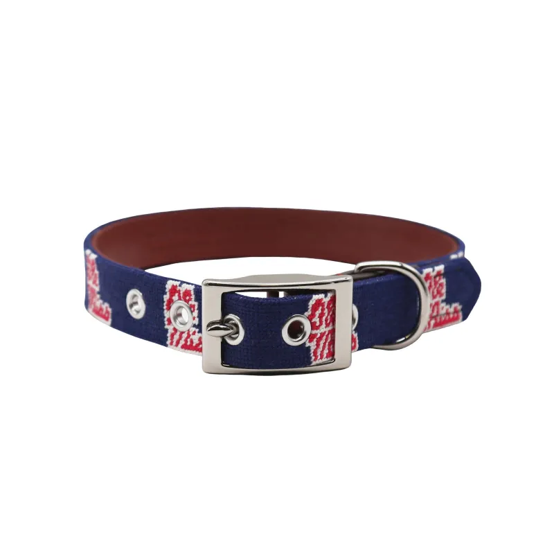 Monogrammed Mississippi Dog Collar (Dark Navy) made by Smathers & Branson