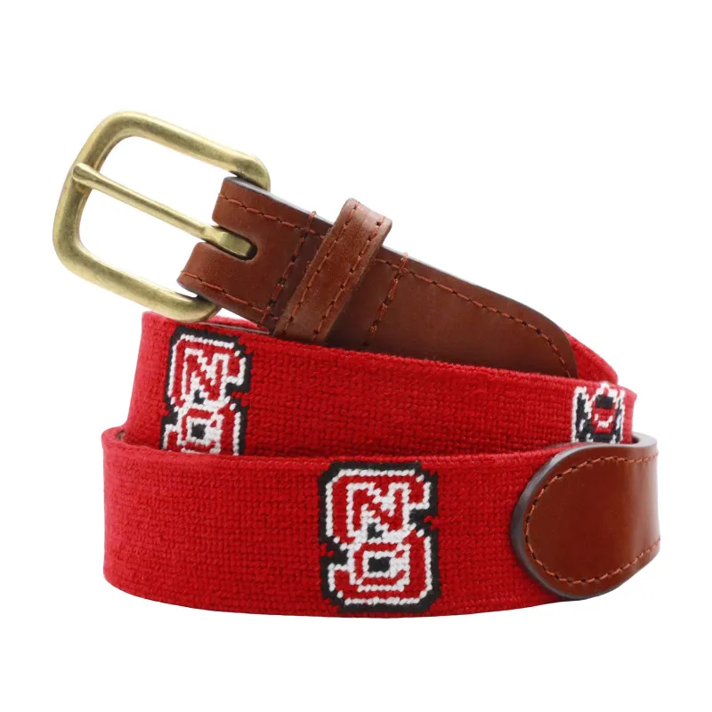 Monogrammed NC State Logo-Wolfy Belt (Red) made by Smathers & Branson