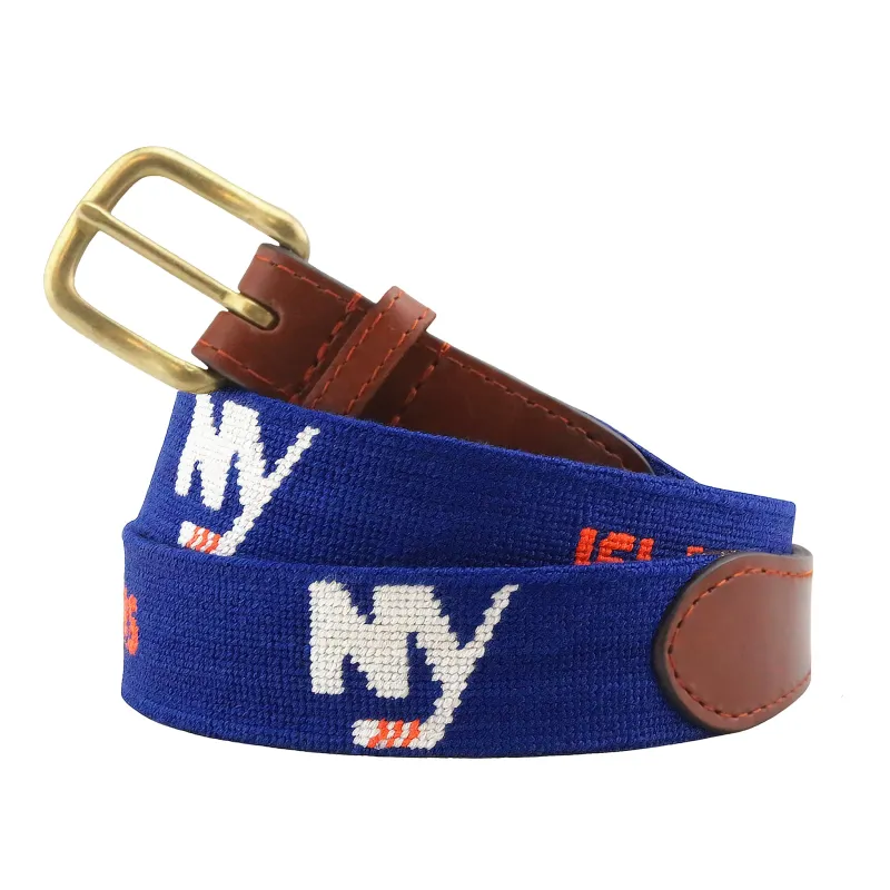Monogrammed New York Islanders NY-Text Belt (Dark Royal) made by Smathers & Branson
