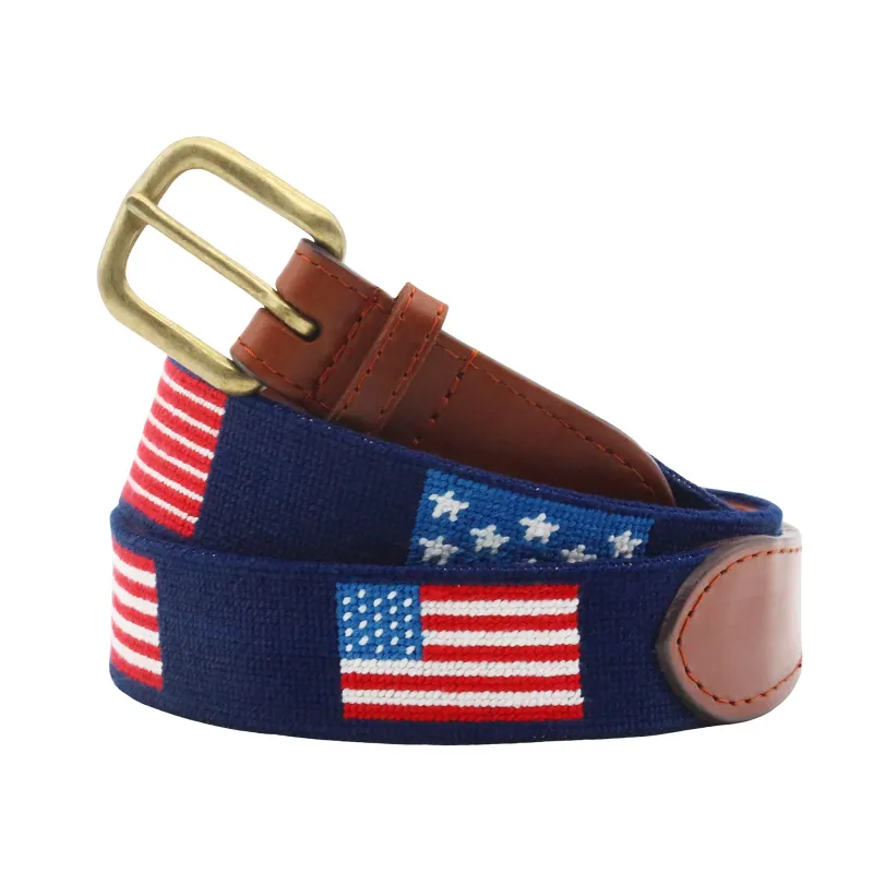 Monogrammed Flags of our Fathers Belt (Dark Navy) made by Smathers & Branson