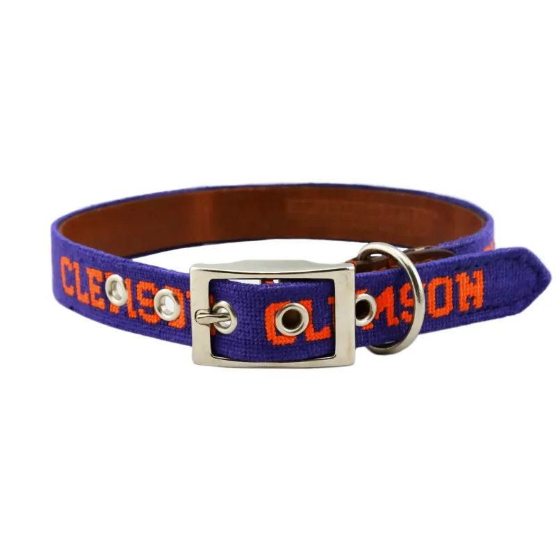 Monogrammed Clemson Text Dog Collar (Purple) made by Smathers & Branson