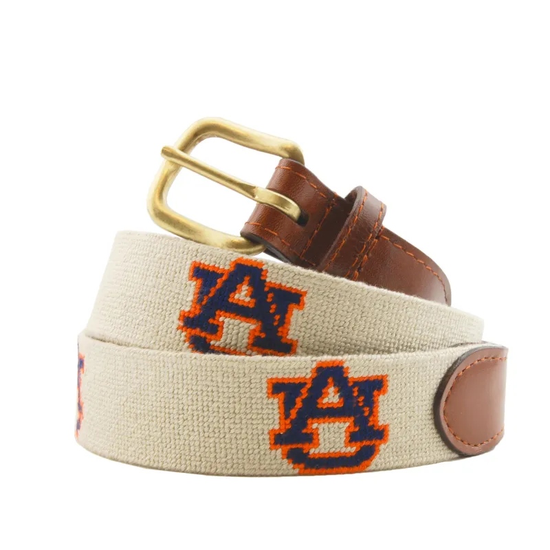 Monogrammed Auburn Belt (Light Khaki) made by Smathers & Branson