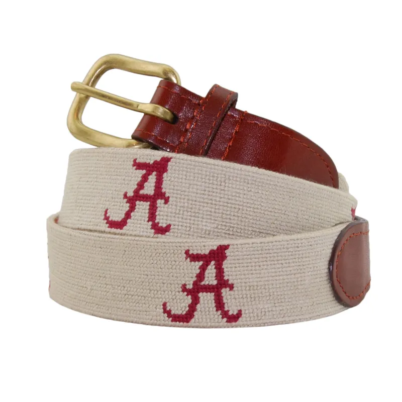 Monogrammed Alabama Belt (Light Khaki) made by Smathers & Branson