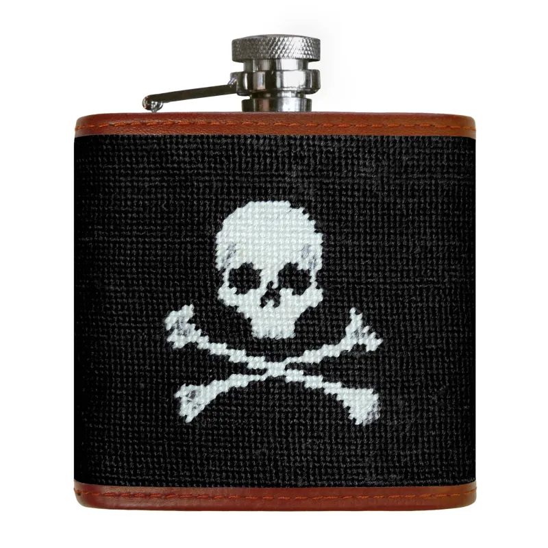 Monogrammed Jolly Roger Flask (Black) made by Smathers & Branson