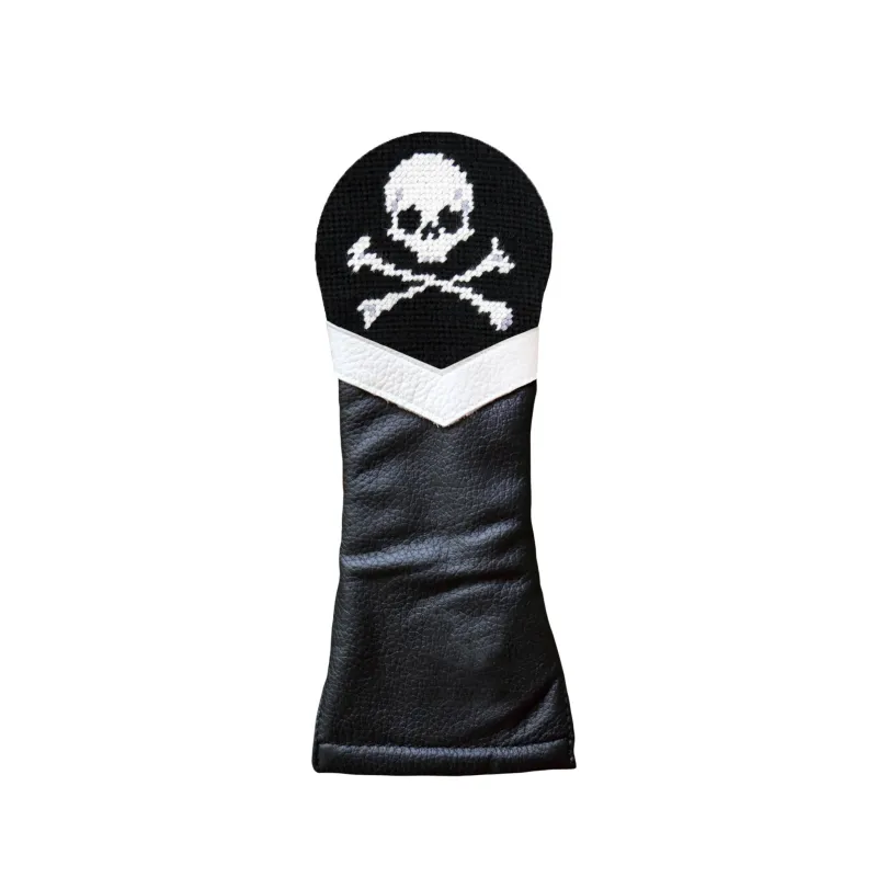 Jolly Roger Hybrid Headcover (Black) (Black Leather - White Leather Stripe) made by Smathers & Branson
