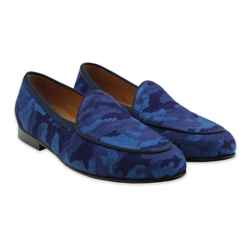 Navy Camo Belgian Loafers made by Smathers & Branson