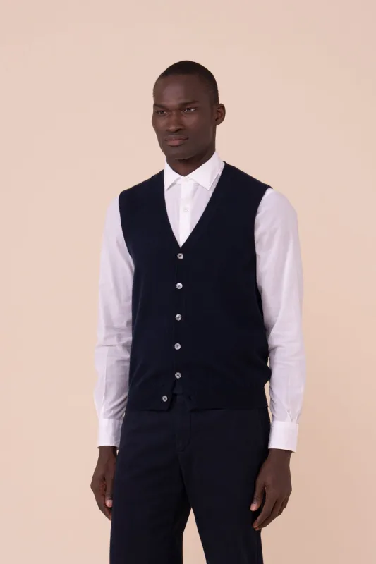 Cashmere V-neck Vest in iconic colors made by Fedeli