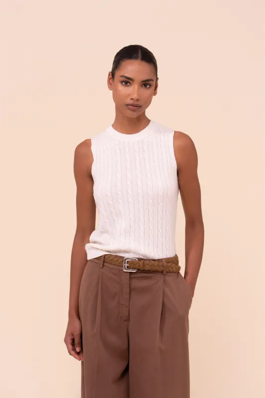 Pac Persia Cashmere Cable Sleeveless Top made by Fedeli