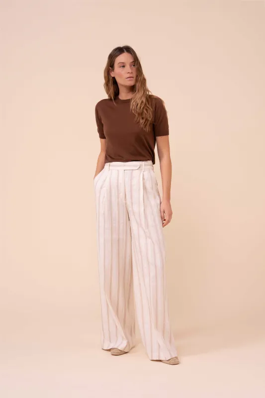 Carlo Cotton and Linen Striped Wide-Leg Pants made by Fedeli