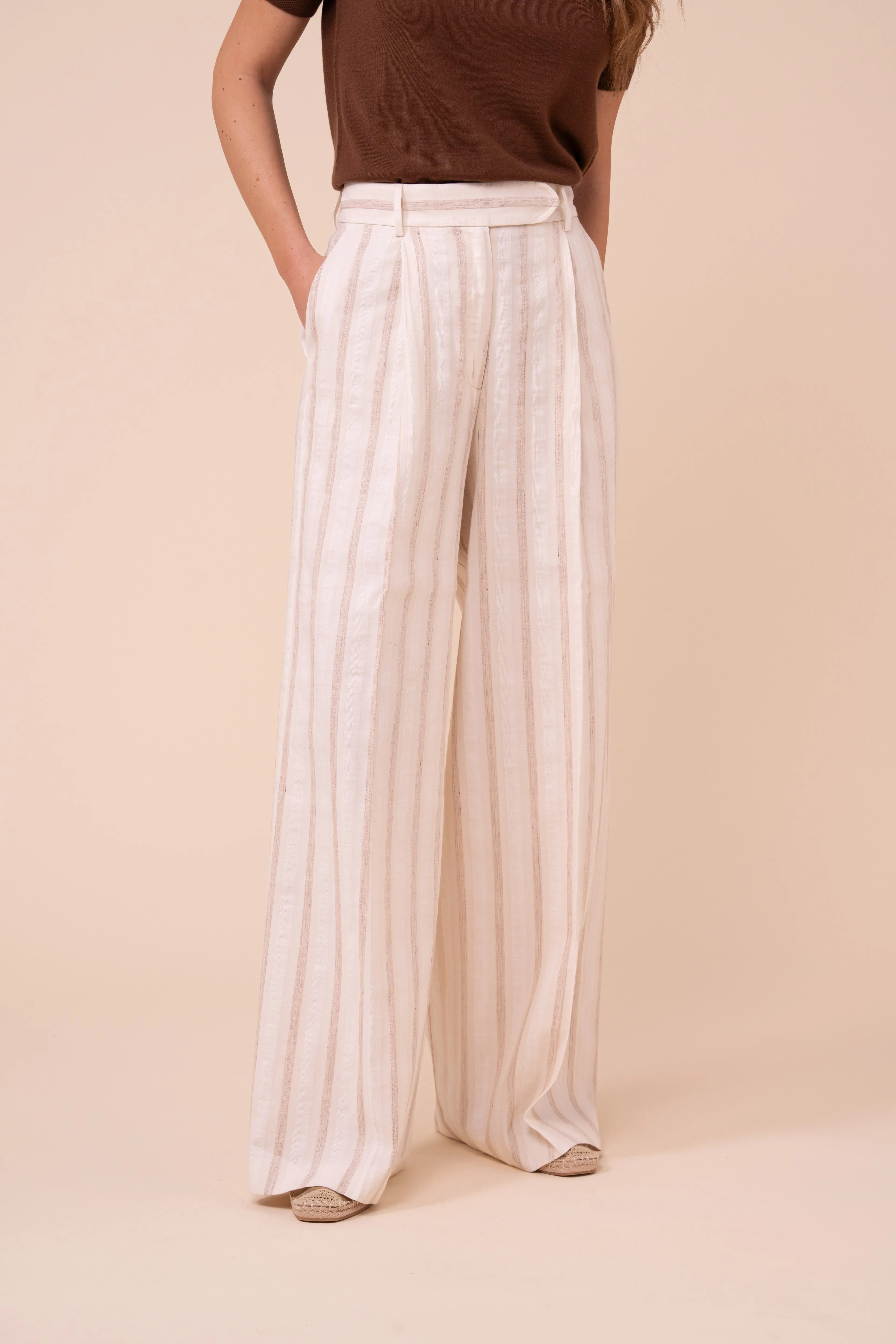 Carlo Cotton and Linen Striped Wide-Leg Pants sold by Fedeli product image thumbnail 2