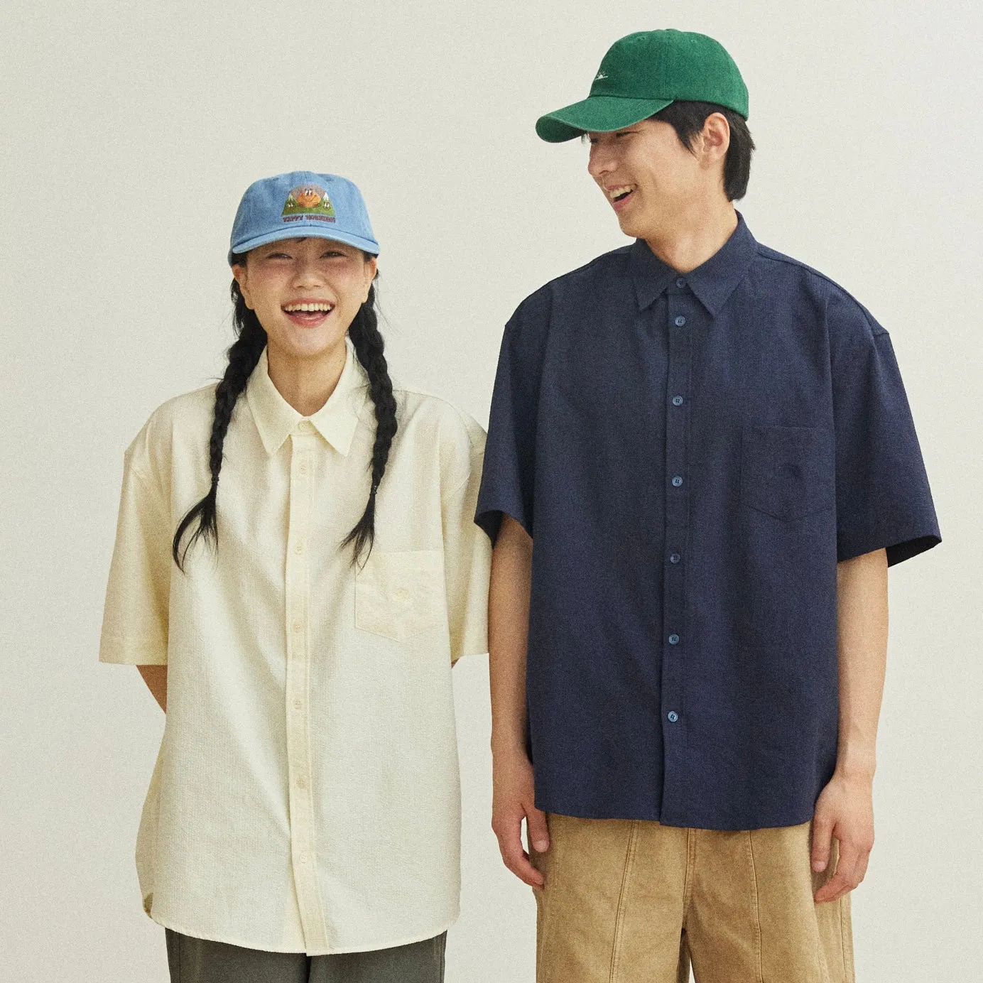 Relaxed Seersucker Half Shirt (Navy) sold by Kappy product image thumbnail 2