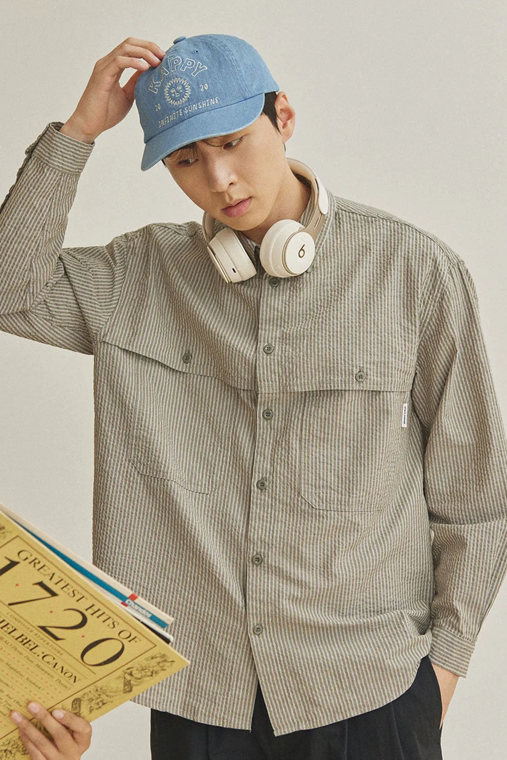 Stripe Pocket Work Shirt (Khaki) sold by Kappy product image thumbnail 3