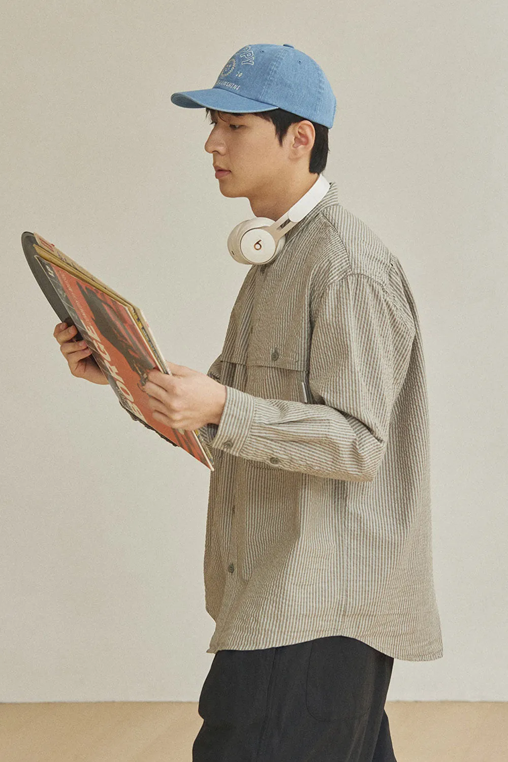 Stripe Pocket Work Shirt (Khaki) sold by Kappy product image thumbnail 4