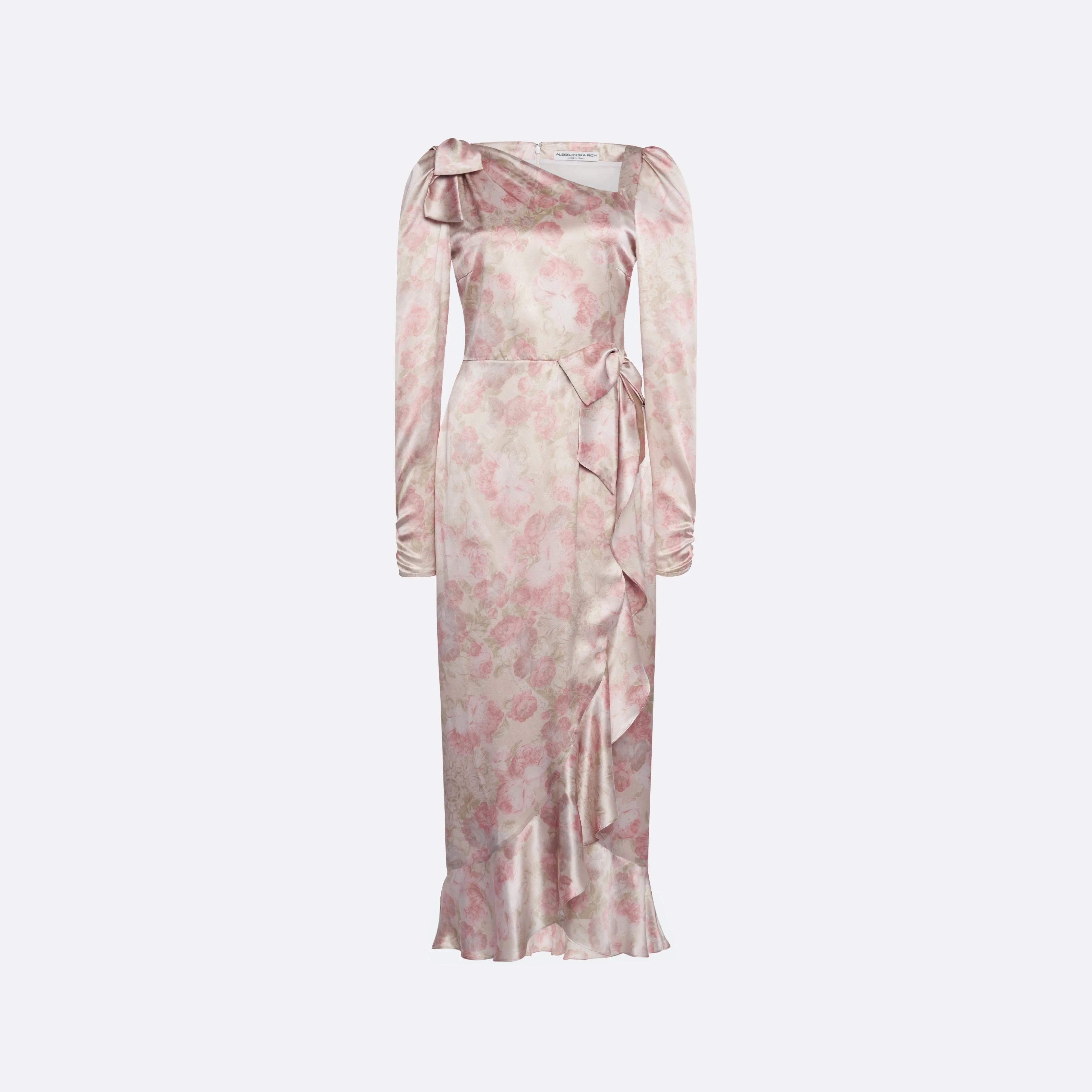 SILK SATIN MIDI DRESS WITH VOLANT AND BOWS sold by Alessandra Rich