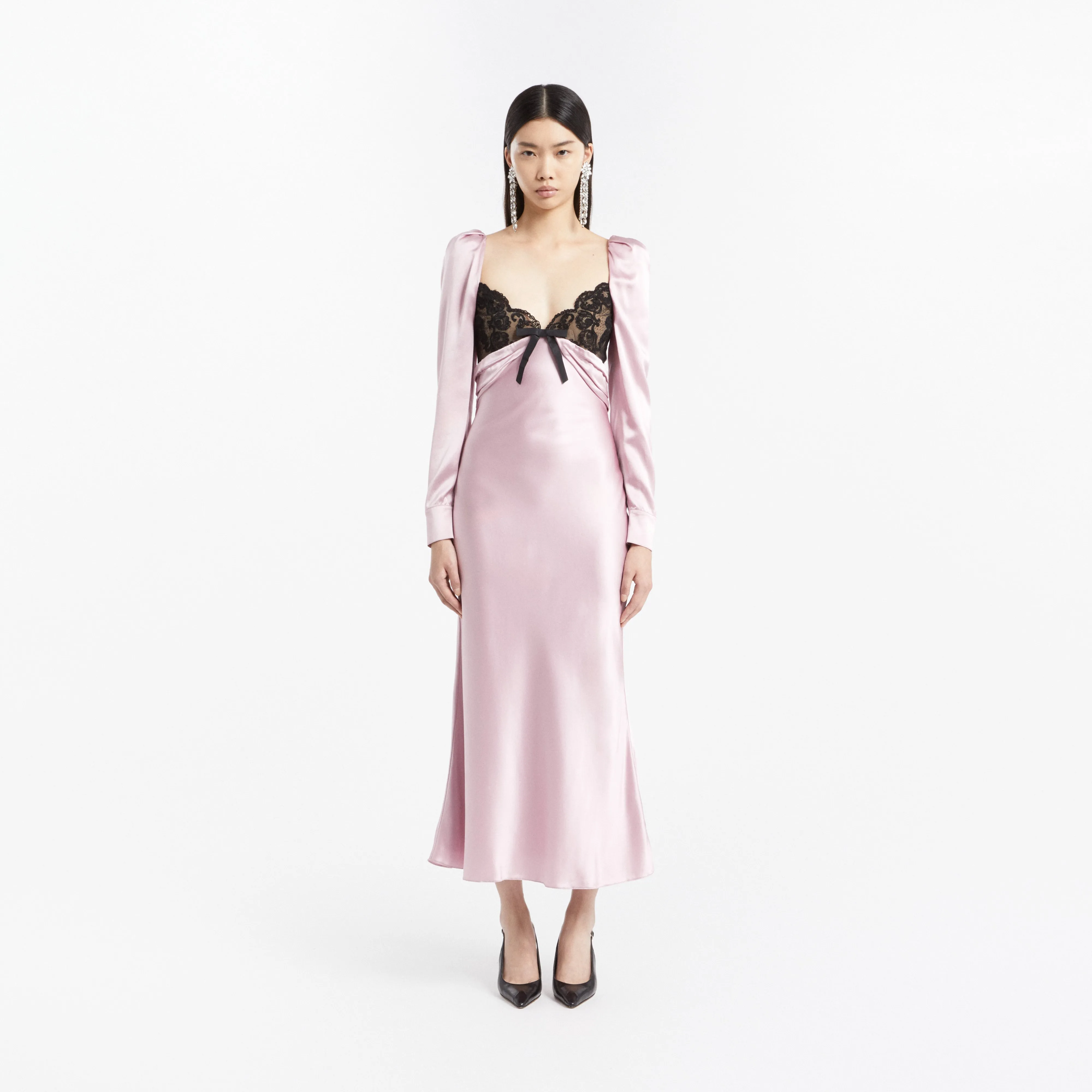SILK SATIN MIDI DRESS WITH BOW sold by Alessandra Rich product image thumbnail 3