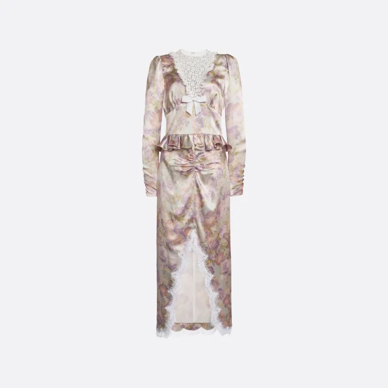 FLORAL-PRINT SILK SATIN MIDI DRESS WITH LACE DETAIL made by Alessandra Rich
