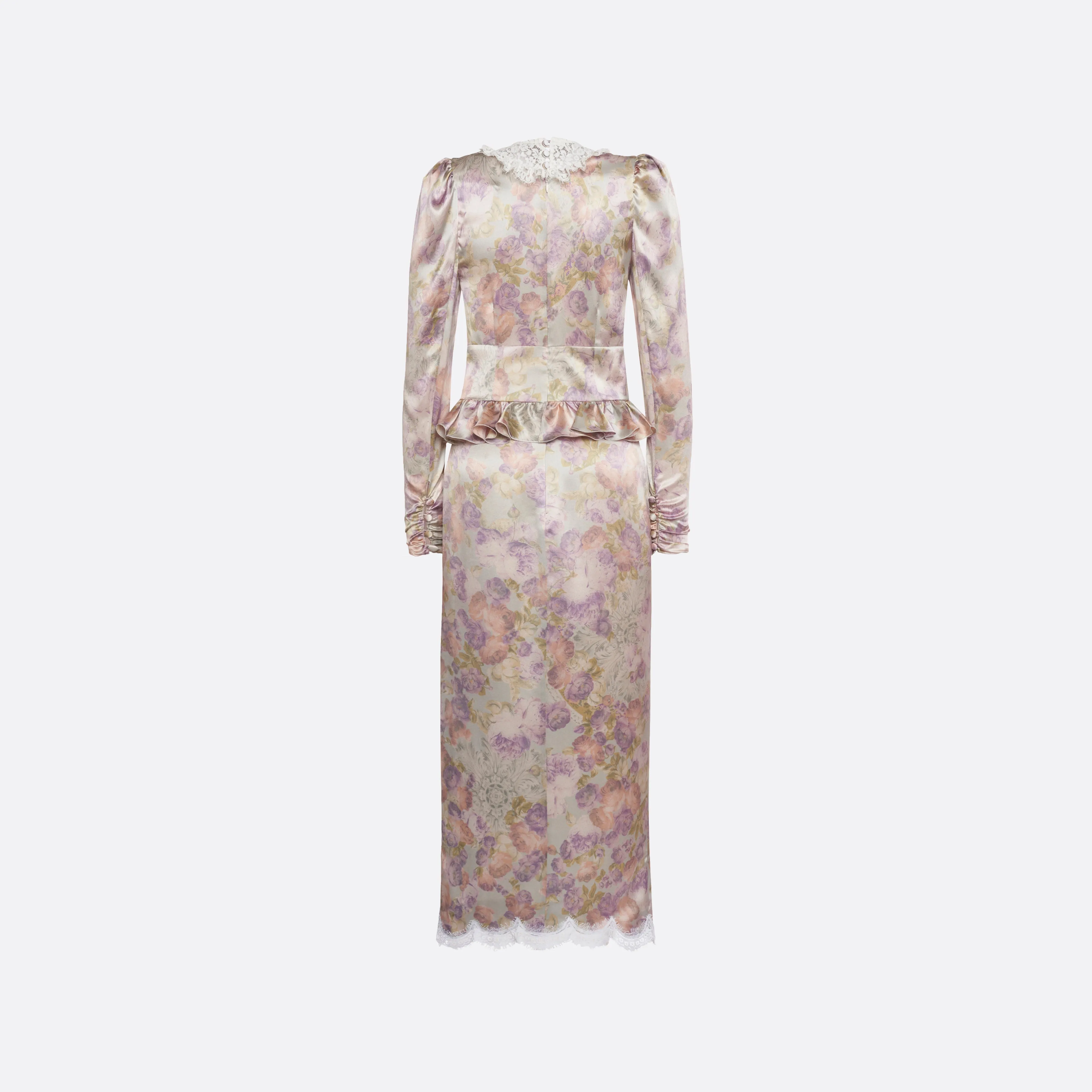 FLORAL-PRINT SILK SATIN MIDI DRESS WITH LACE DETAIL sold by Alessandra Rich product image thumbnail 2