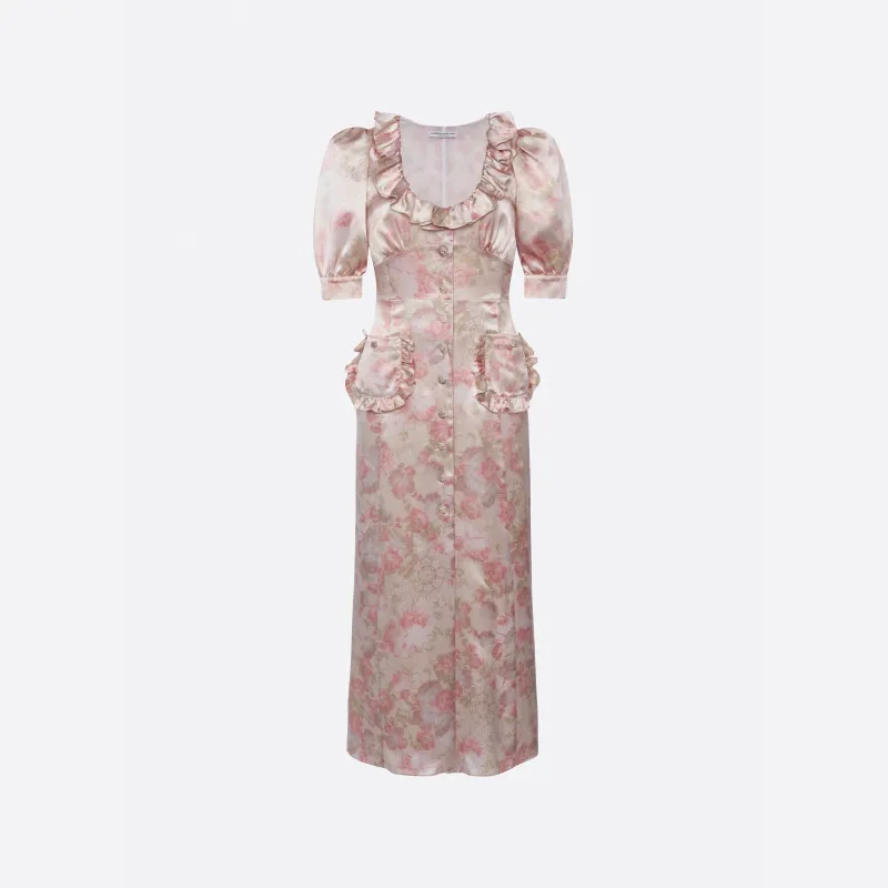 SILK SATIN MIDI DRESS WITH PUFF SLEEVES made by Alessandra Rich